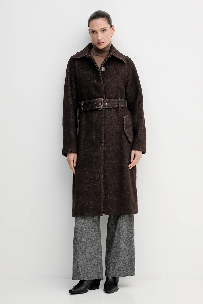 Палто с вълна Sisley 21FKLN06C кафяв AW25