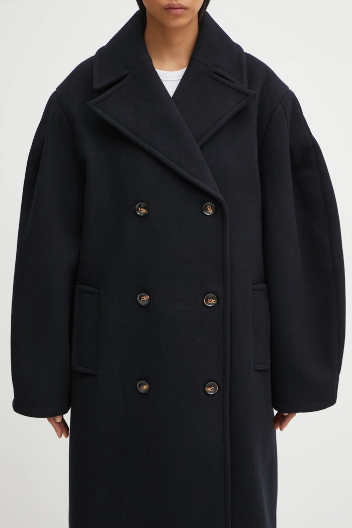 GANNI płaszcz z dodatkiem wełny Peacoat Wool Long granatowy W0802