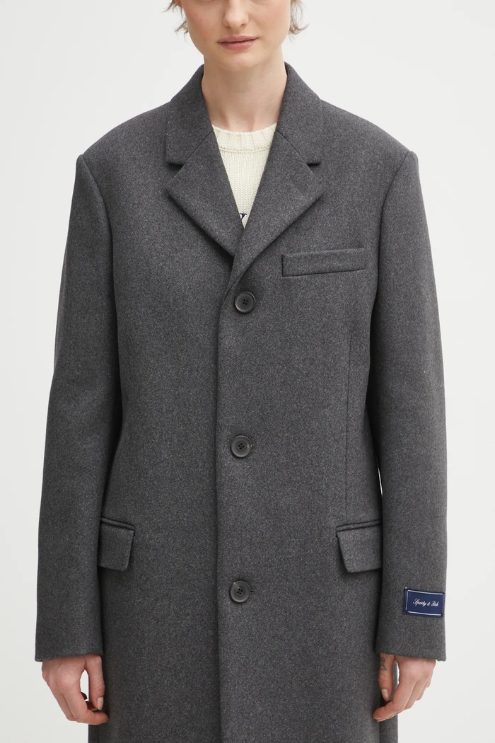 Kabát s prímesou vlny Sporty & Rich Signature Logo Structured Wool sivá OW05064326GY11