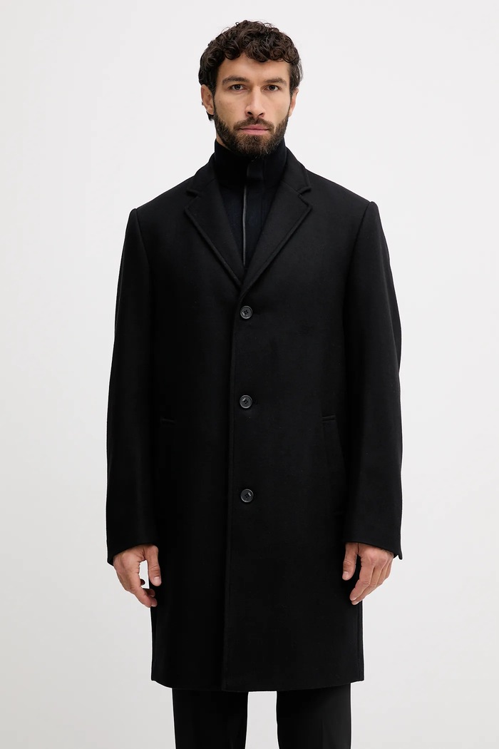 Karl Lagerfeld płaszcz z domieszką wełny bez kaptura czarny 554750.455730