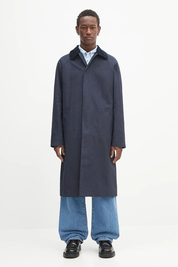 A.P.C. płaszcz bawełniany mac gaspard nieocieplane granatowy COHIL.M01548