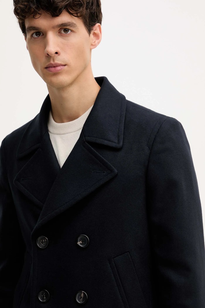 Kabát s prímesou vlny PS Paul Smith tmavomodrá M2R.597T.T21059