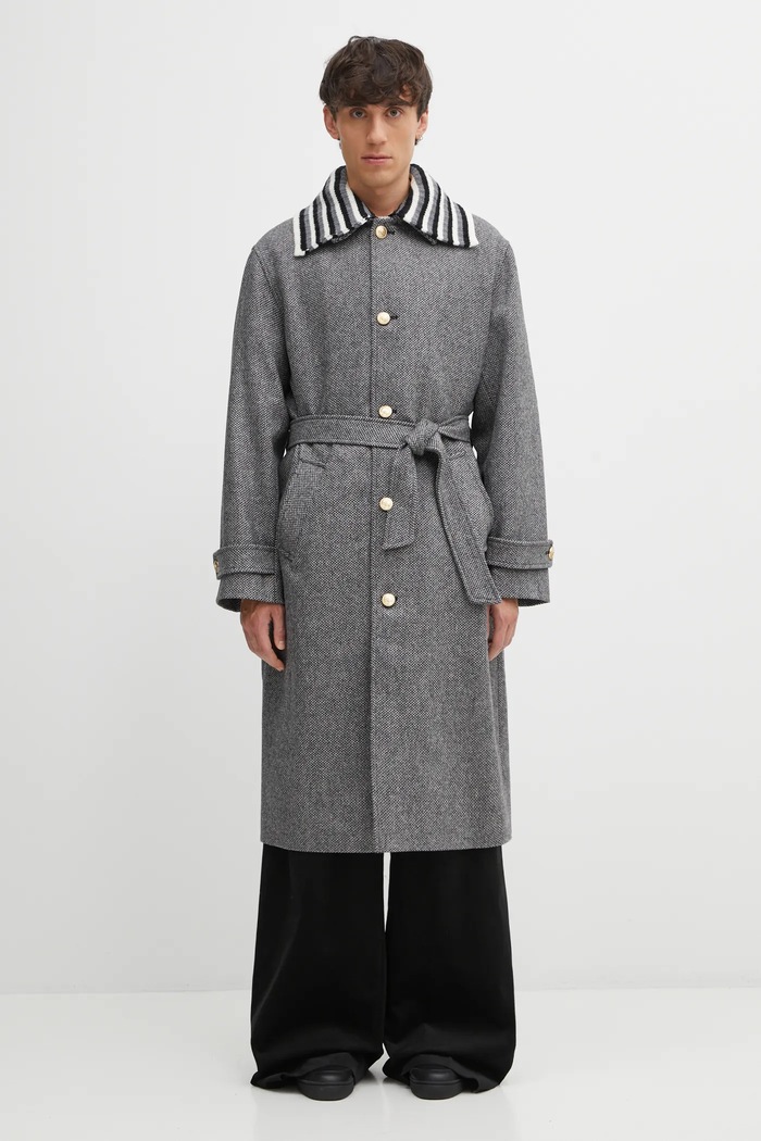 Μάλλινο παλτό Drôle de Monsieur Le Manteau Tweed χωρίς μόνωση γκρί I.CT147.WV014