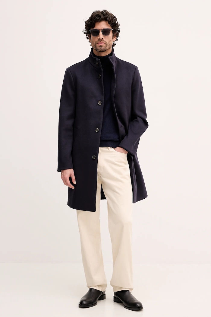 Kabát s příměsí vlny Tommy Hilfiger MW0MW40767 námořnická modř AW25