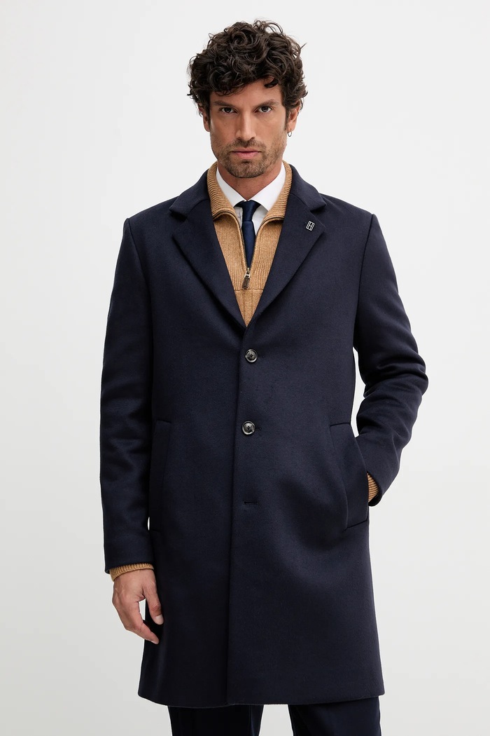 Tommy Hilfiger Płaszcz męski z wełną granatowy MW0MW40768