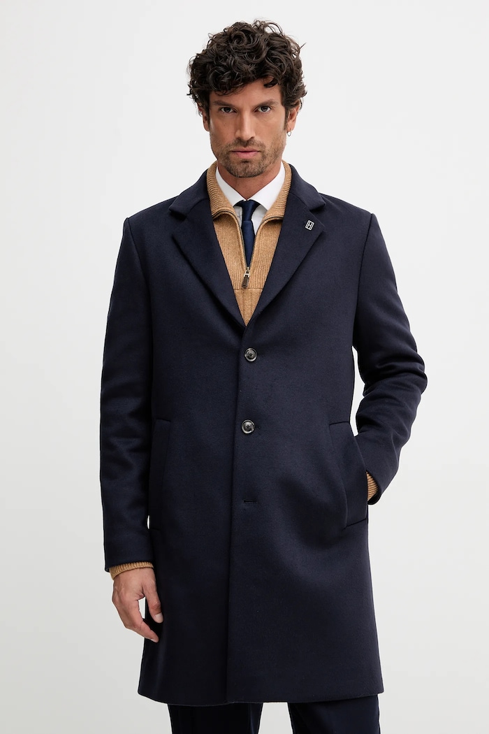 Tommy Hilfiger Płaszcz męski z wełną granatowy MW0MW40768