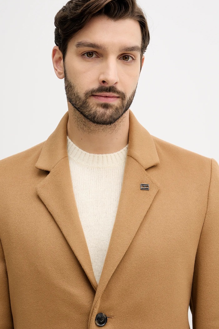 Tommy Hilfiger płaszcz z wełną brązowy MW0MW40768