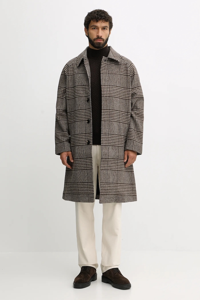 Kabát s prímesou vlny Tommy Hilfiger MW0MW40633 hnedá AW25