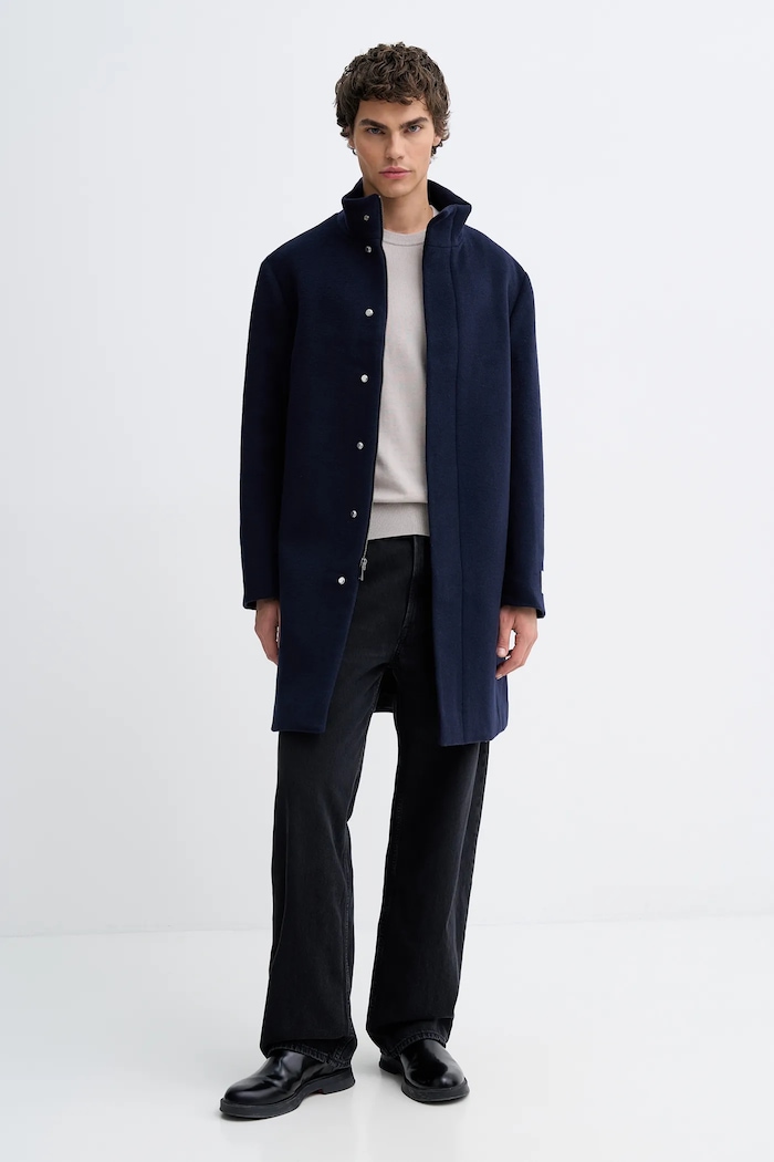 Kabát s příměsí vlny Calvin Klein LV04LD457G námořnická modř AW25