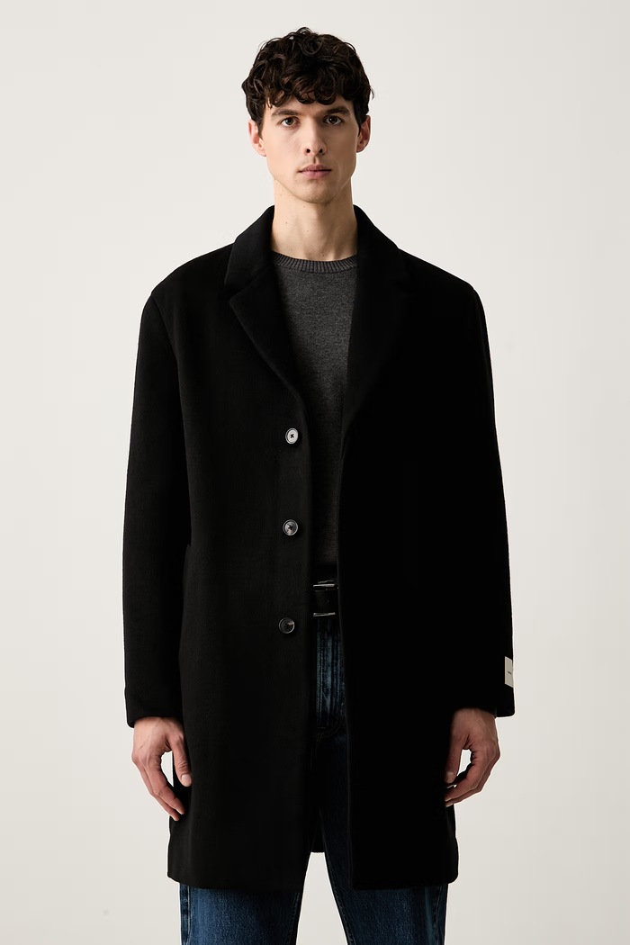 Палто с вълна Calvin Klein уголемена черен LV04LD900G