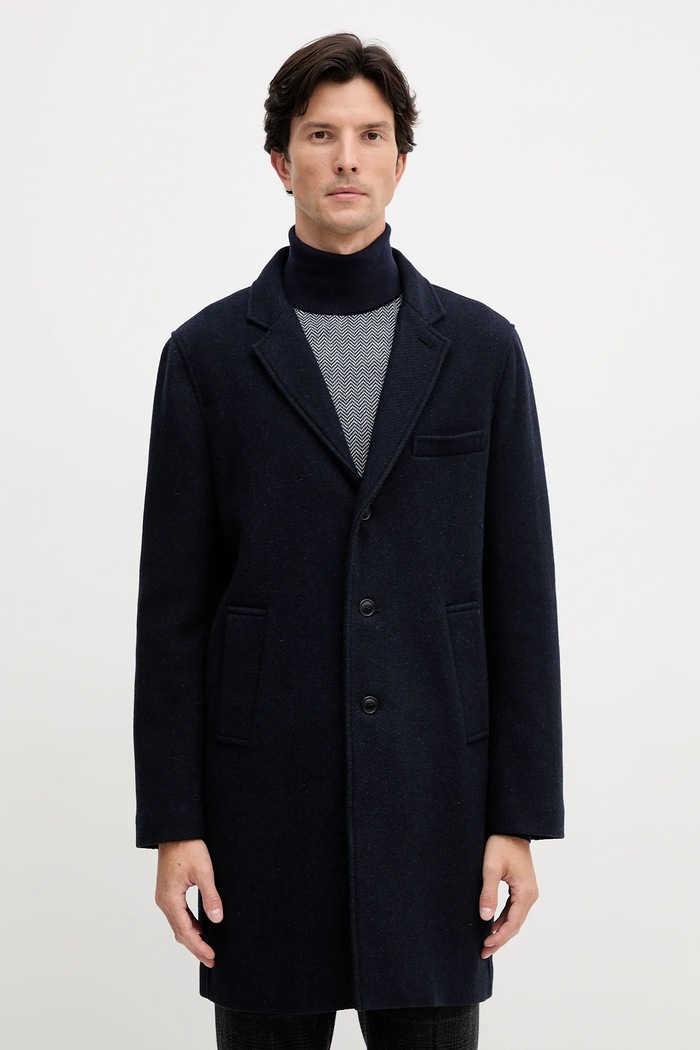 Barbour Vlnený kabát Barbour KIRKBRIDGE tmavomodrá MWO0303