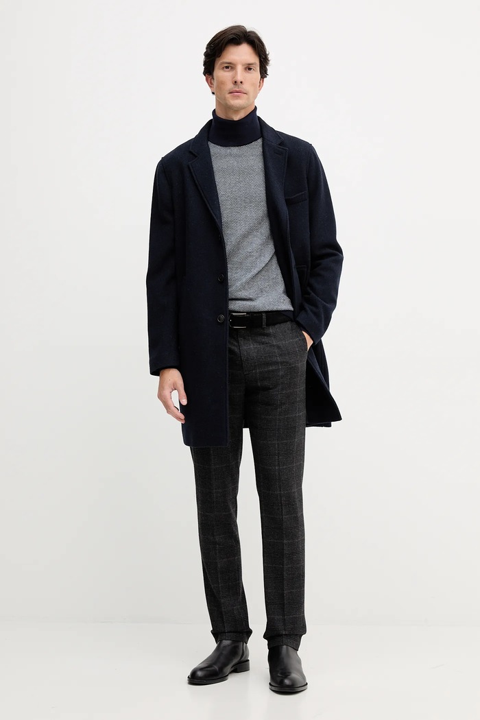 Barbour Vlnený kabát Barbour KIRKBRIDGE MWO0303 tmavomodrá AW25