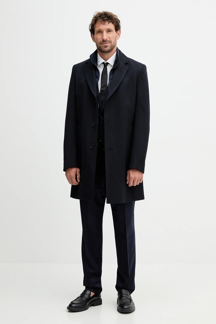 BOSS Vlnený kabát BOSS H-Hyde-Bib-254 50551117 tmavomodrá AW25
