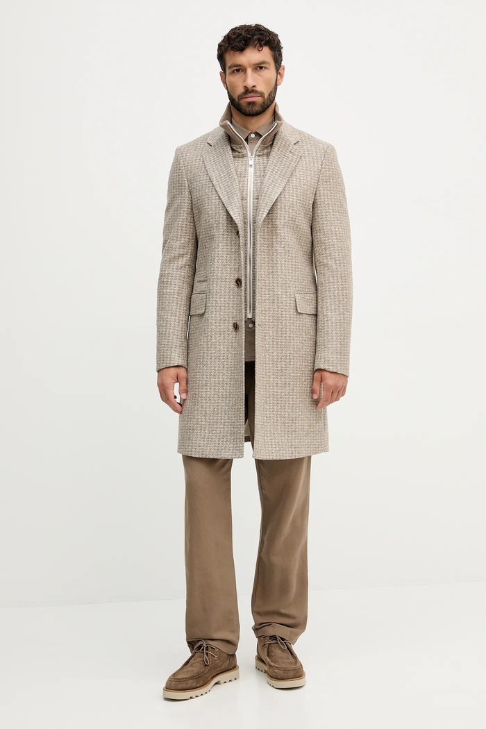 BOSS Vlnený kabát BOSS H-Hyde-J-Bib-Pad-254 50551612 hnedá AW25