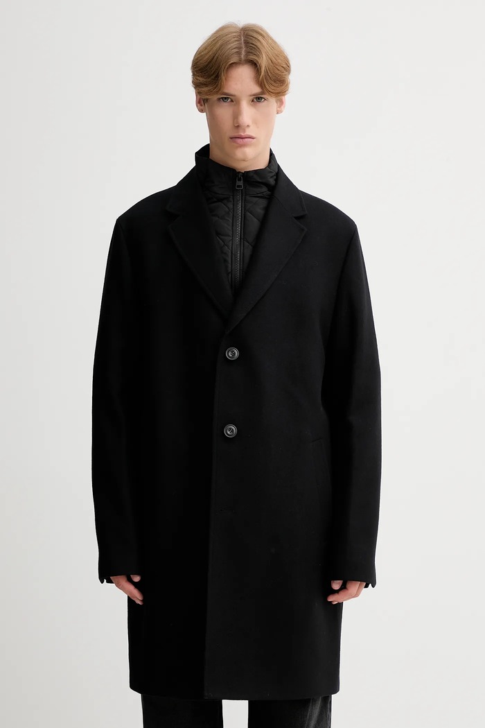 HUGO palton de lână Milogan2541 cu captuseala negru 50546546