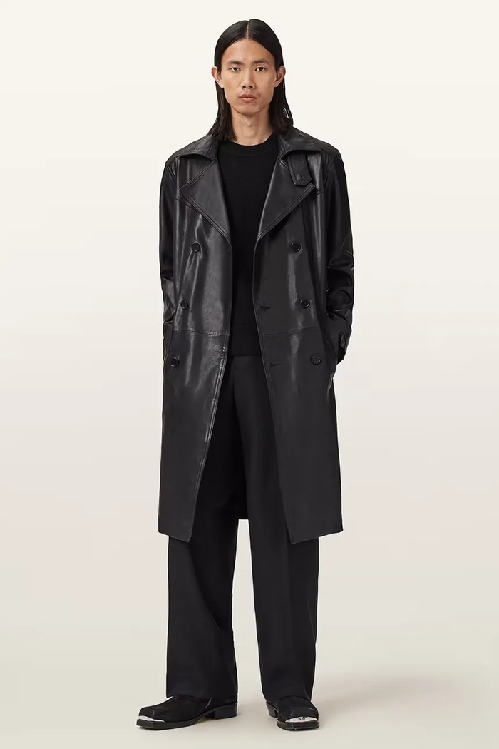 Kožený trenčkot AllSaints KELLETT M026LD čierna