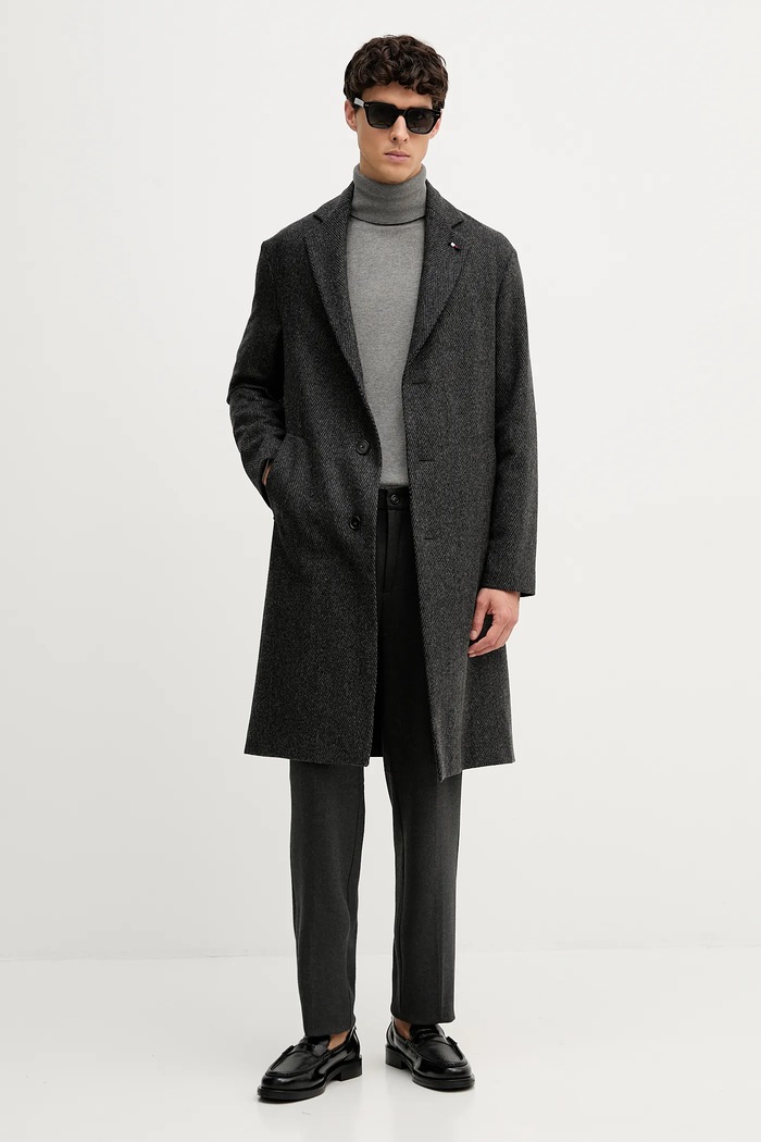 Tommy Hilfiger płaszcz z dodatkiem wełny FSTHL4027.FSTH604 szary AW25
