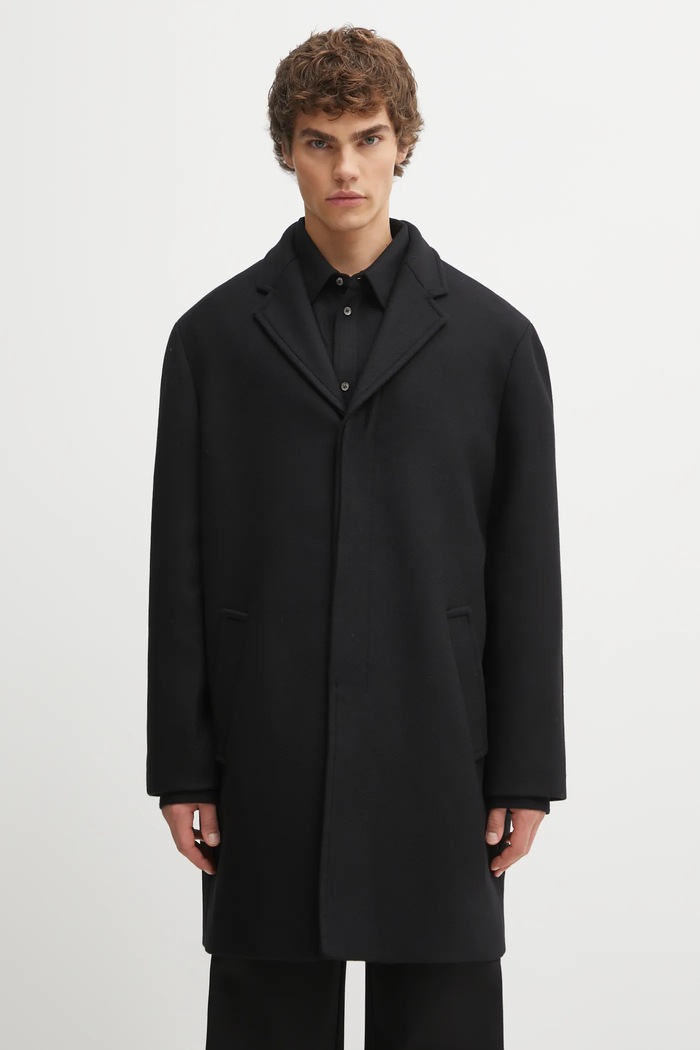 Vuneni kaput Maison Kitsuné Tailored bez tople podstave crna PM02205WM2030