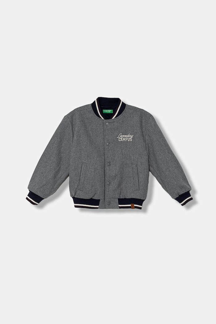 United Colors of Benetton kurtka bomber dziecięca z dodatkiem wełny bez kaptura szary 2LLUCN06G.G.seasonal