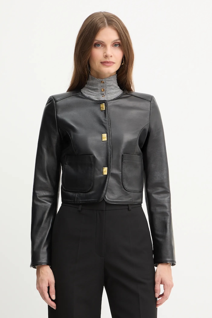 Kožená bunda Elisabetta Franchi nezateplené černá GD52Z56E2
