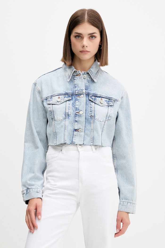 Rifľová bunda Tommy Jeans bez kapucne modrá DW0DW21063