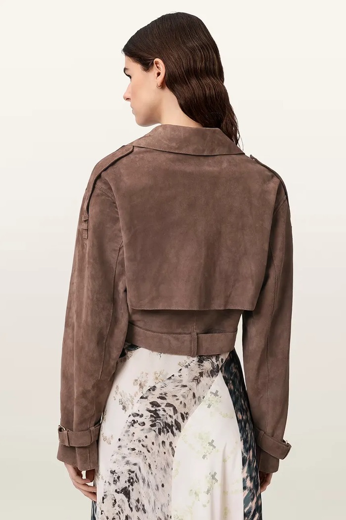 AllSaints ramoneska damska zamszowa OPHELIA W054LC brązowy AW25