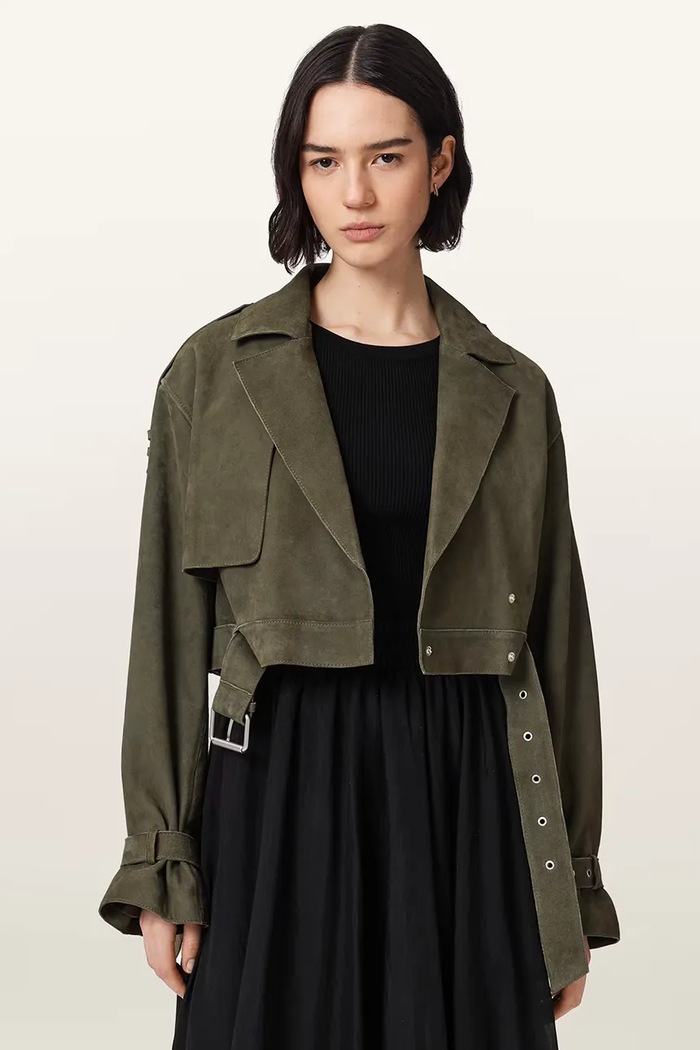 AllSaints ramoneska damska zamszowa OPHELIA zielony W054LC
