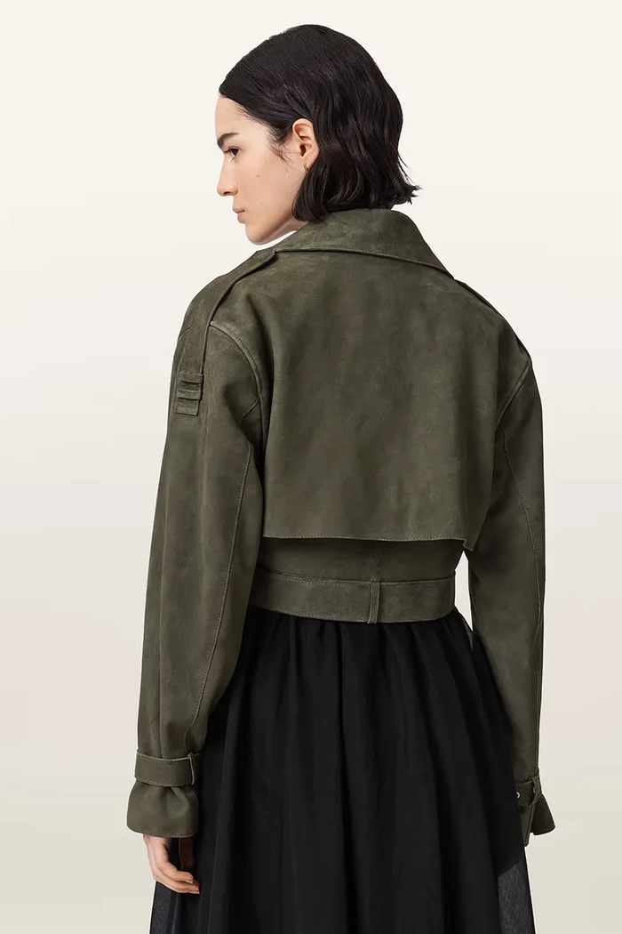 AllSaints ramoneska damska zamszowa OPHELIA W054LC zielony AW25