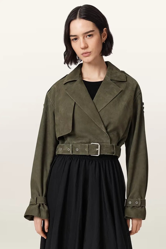 AllSaints ramoneska damska zamszowa OPHELIA zielony W054LC