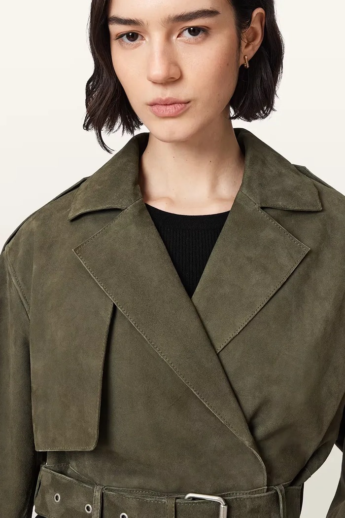 AllSaints ramoneska damska zamszowa OPHELIA W054LC zielony