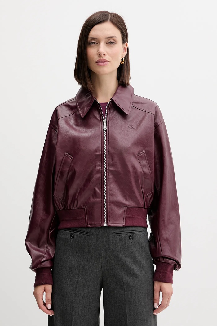 Bunda Calvin Klein Jeans nezateplené burgundské LV047C518G