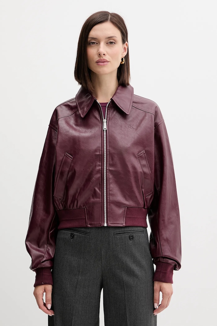 Bunda Calvin Klein Jeans nezateplené burgundské LV047C518G