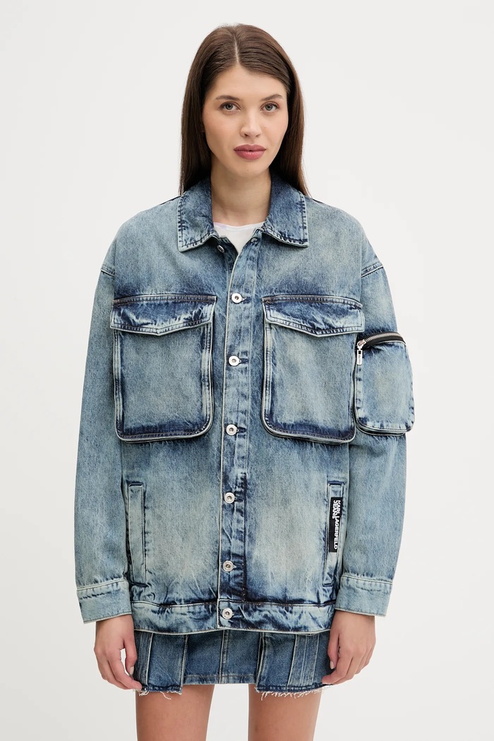Karl Lagerfeld Jeans kurtka jeansowa bez kaptura niebieski A3W14011