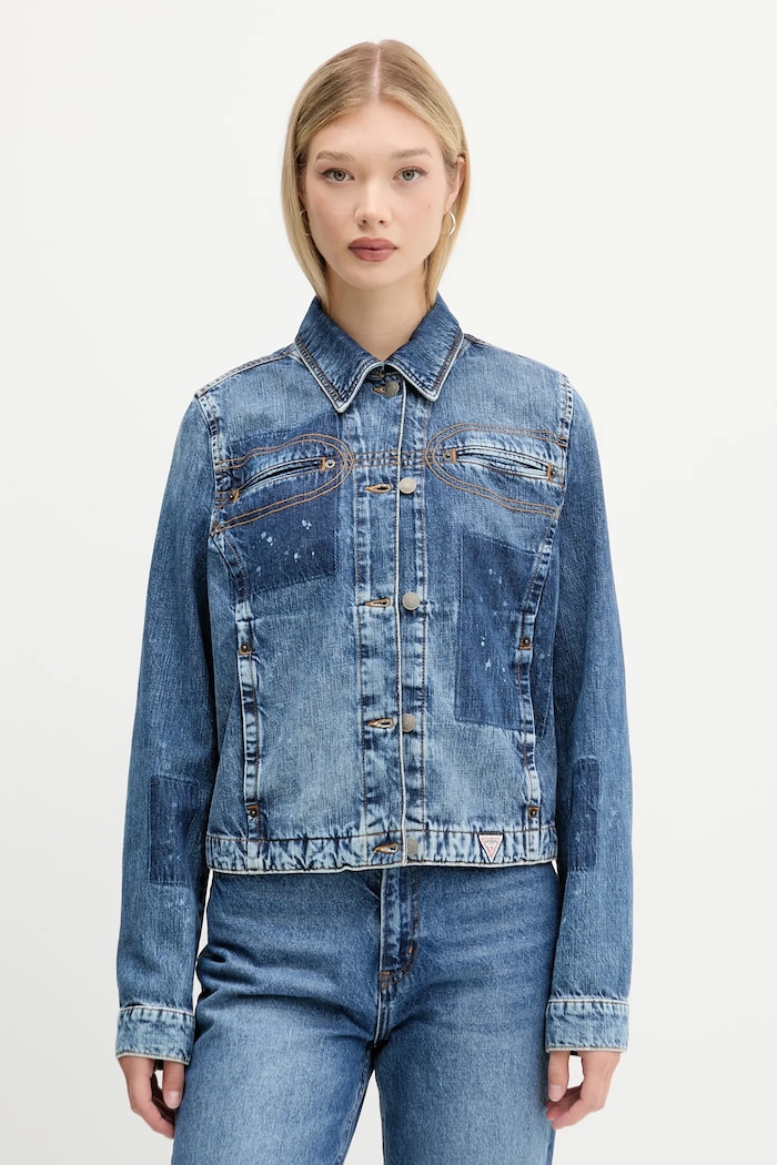 Guess Originals kurtka jeansowa HARRINGTON bez kaptura niebieski W5YN69.D5R01
