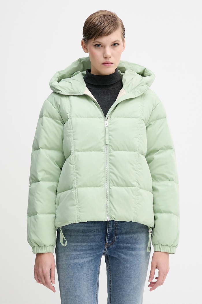 Péřová bunda United Colors of Benetton s kapucí zelená 22T6DN086