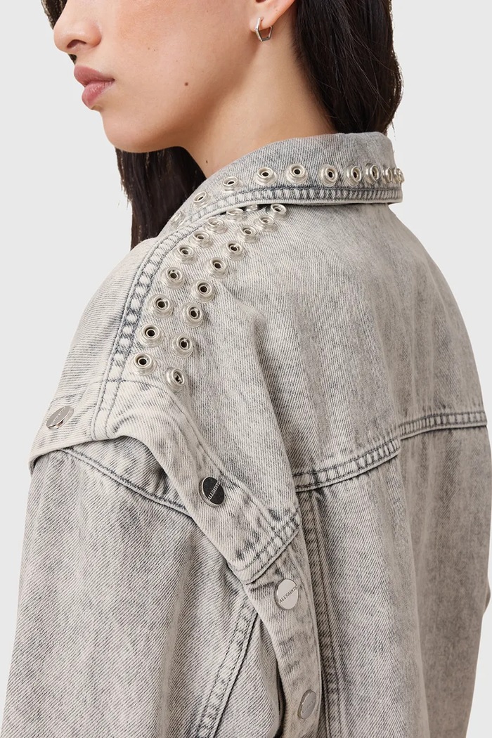 Βαμβακερό τζιν μπουφάν AllSaints CHLO γκρί W059OC