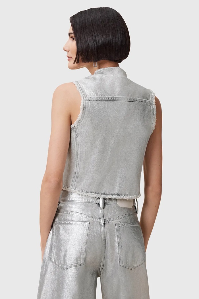Βαμβακερό γιλέκο AllSaints ANDREA ασημί W127PC