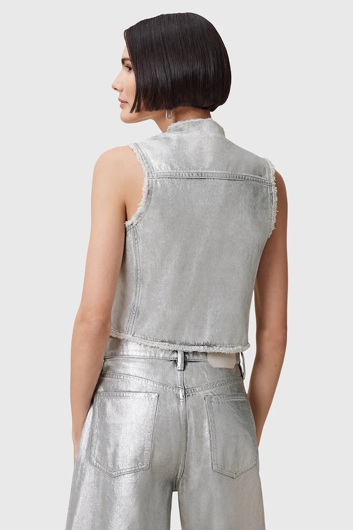 Βαμβακερό γιλέκο AllSaints ANDREA ασημί W127PC