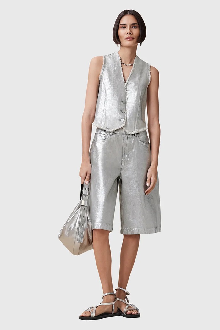 Βαμβακερό γιλέκο AllSaints ANDREA W127PC ασημί
