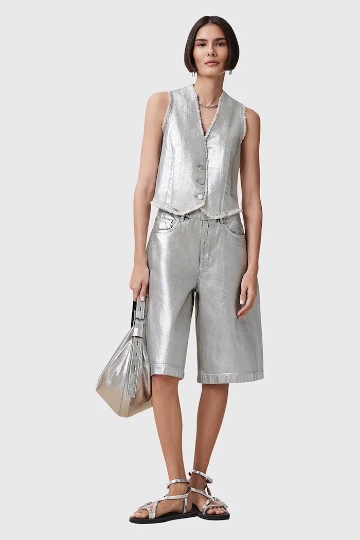 Βαμβακερό γιλέκο AllSaints ANDREA W127PC ασημί