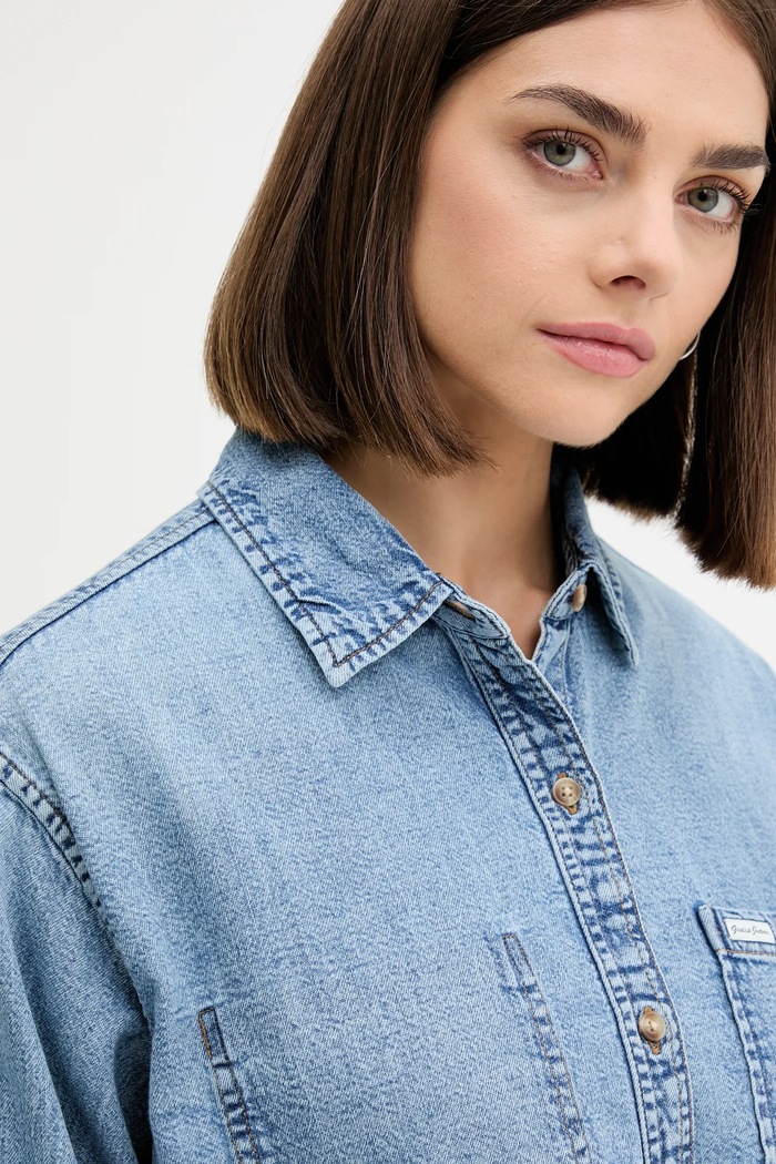 Guess Jeans koszula jeansowa niebieski W5YH0D.D5M86