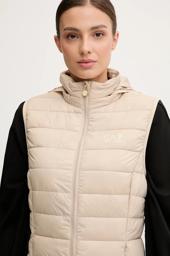 EA7 Emporio Armani brezrokavnik s kapuco ženski bež AF12477.7W000472