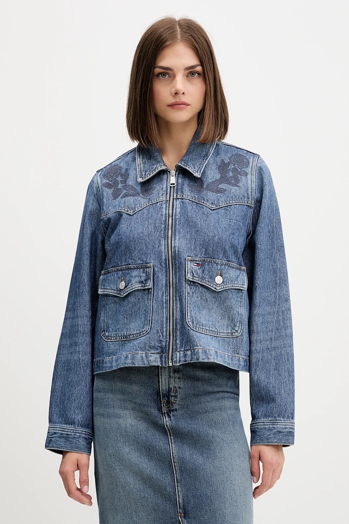 Rifľová bunda Tommy Jeans bez kapucne tmavomodrá DW0DW21553