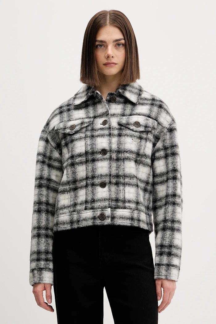 Tommy Jeans jachetă din amestec de lână cu captuseala negru DW0DW21662