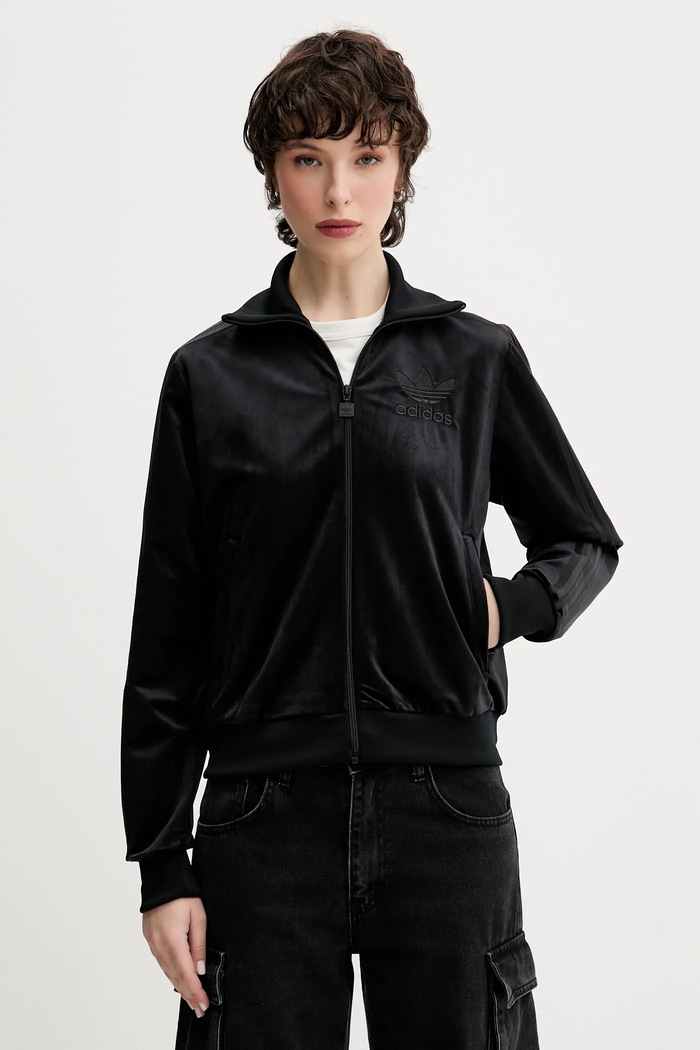 adidas Originals bluza welurowa Velvet Tt aplikacja czarny JY2592