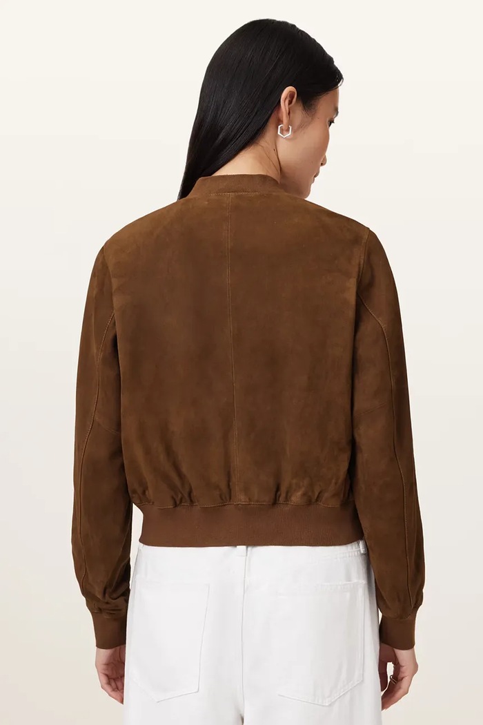 AllSaints geacă bomber pentru femei, din piele întoarsă ORTEN maro W041LD
