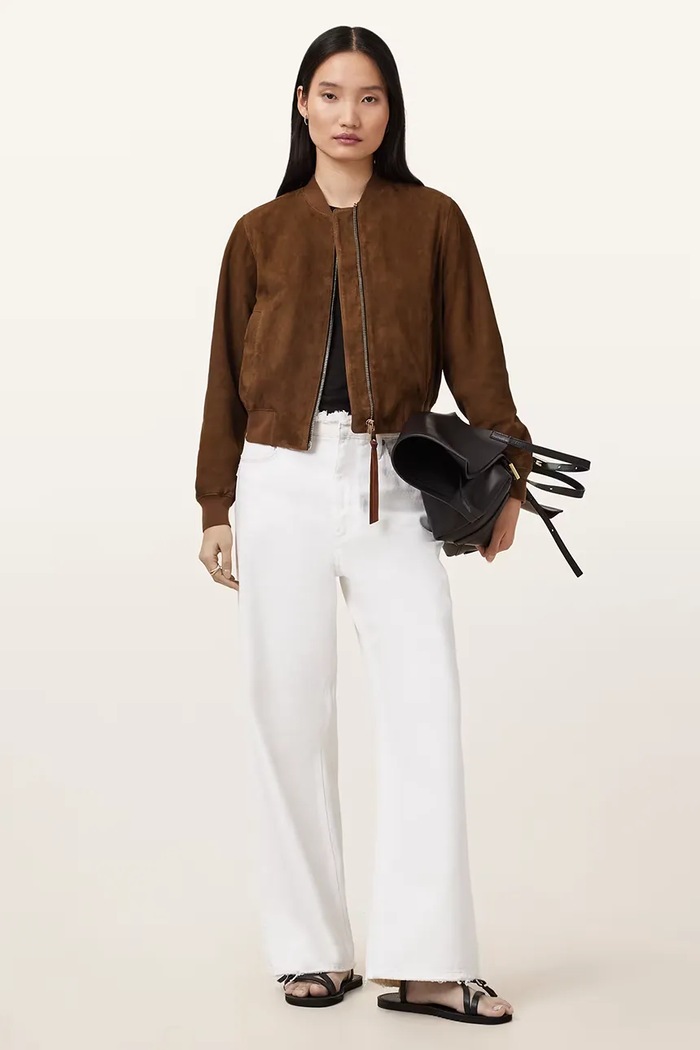 AllSaints geacă bomber pentru femei, din piele întoarsă ORTEN W041LD