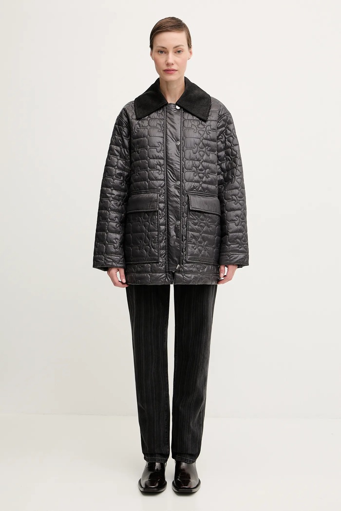 GANNI kurtka Shiny Quilt Midi W0343