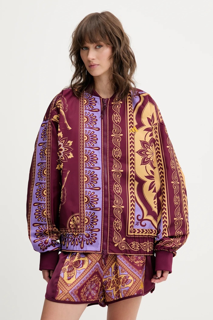 adidas kurtka bomber x Farm Rio bez kaptura bordowy JL8621