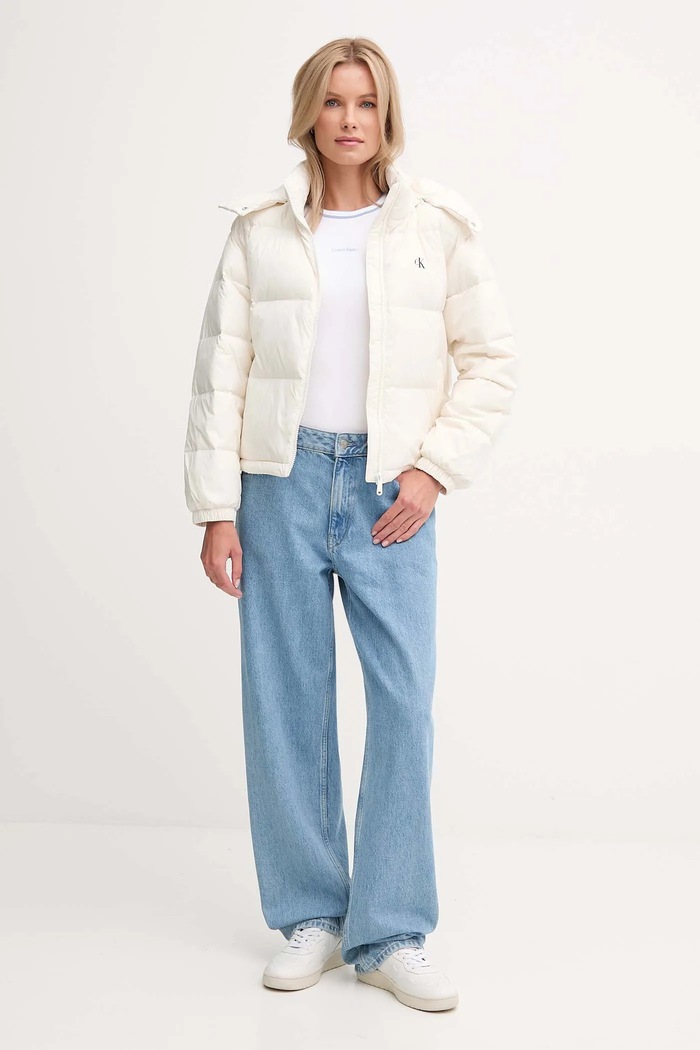 Páperová bunda Calvin Klein Jeans LV047D501G béžová AW25
